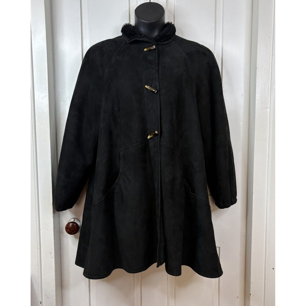 Vtg Fendi Fendissime Karl Lagerfeld Era Black Shearling Suede Swing Coat Italy